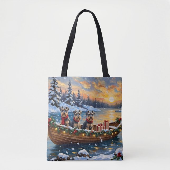 Bolsa Tote Natal de barco de Schnauzer no Natal (Frente)