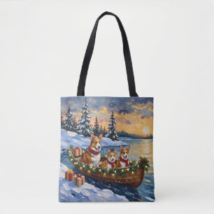 Bolsa Tote Natal de barco do Corgi