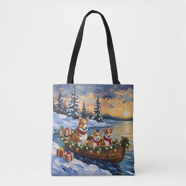 Bolsa Tote Natal de barco do Corgi (Frente)