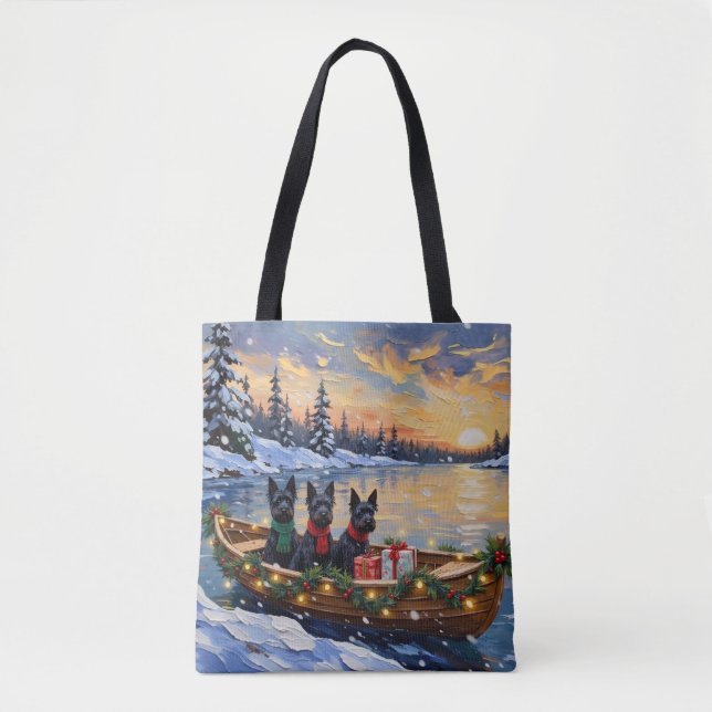 Bolsa Tote Natal de Barco do Terrier Escocês no Natal (Frente)
