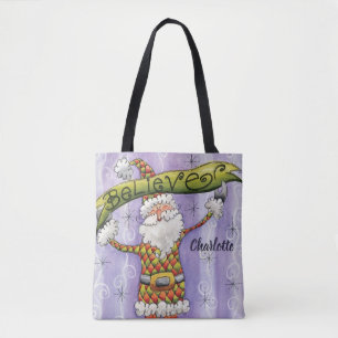Bolsa Tote Natal de Desenho Animado Fofo, Eu Acredito no Papa