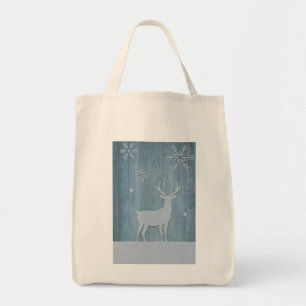Bolsa Tote Natal de madeira azul rústico do país da rena