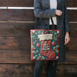 Bolsa Tote Natal de Meia Vermelha