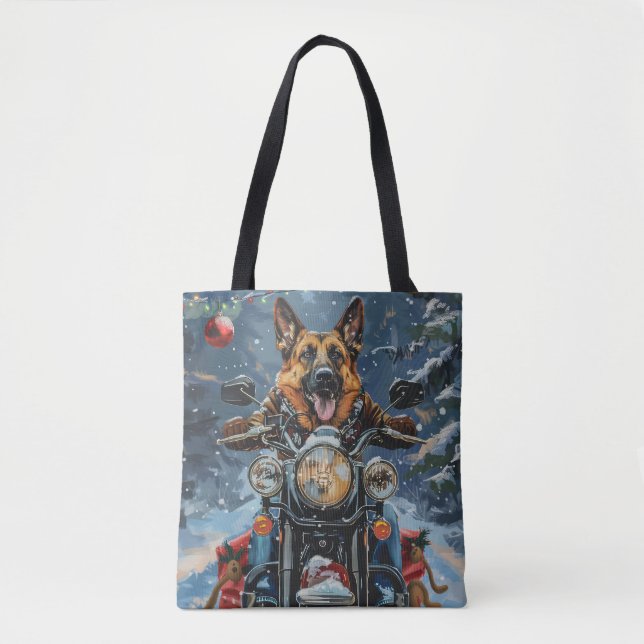 Bolsa Tote Natal de Motocicleta german shepherd (Frente)