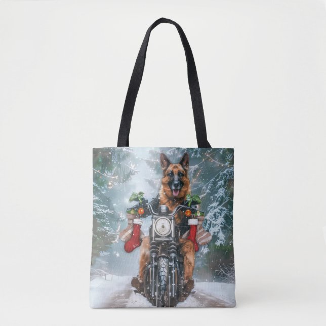 Bolsa Tote Natal de Motocicleta german shepherd (Frente)