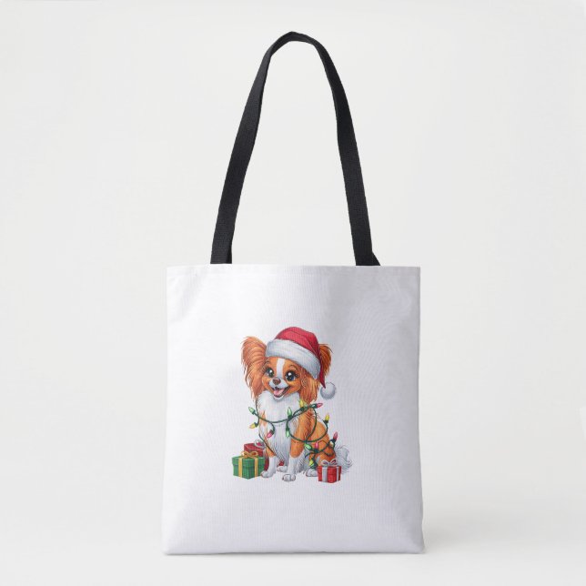 Bolsa Tote Natal de Santa Hat Papillon no Iluminação do Natal (Frente)