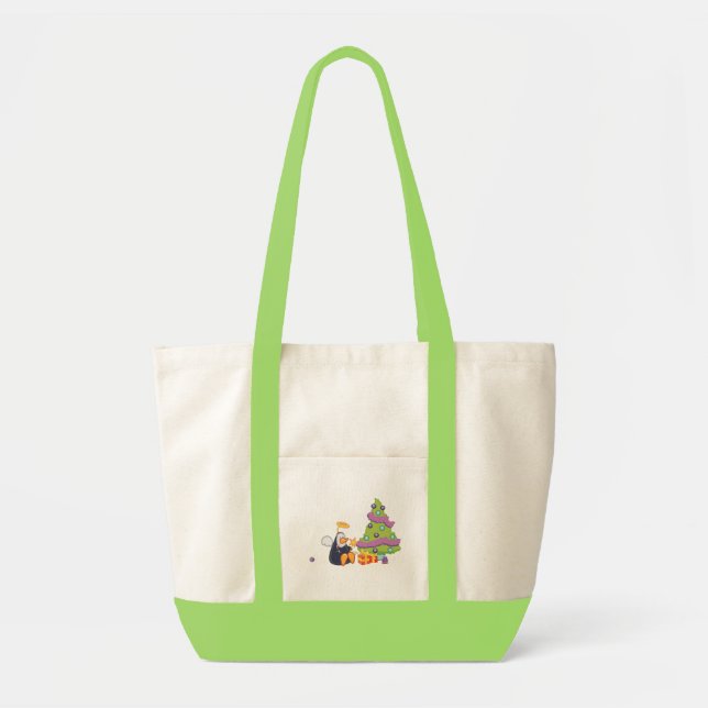 Bolsa Tote Natal do anjo do pinguim (Frente)