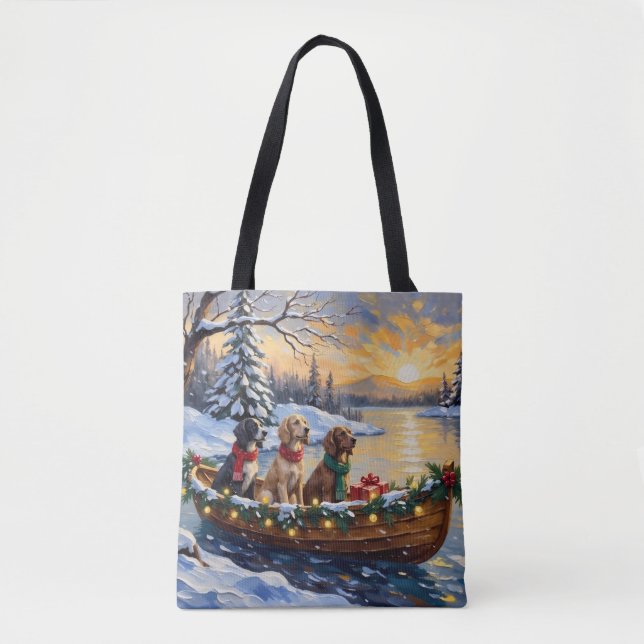 Bolsa Tote Natal do Barco do Setter Inglês Férias (Frente)