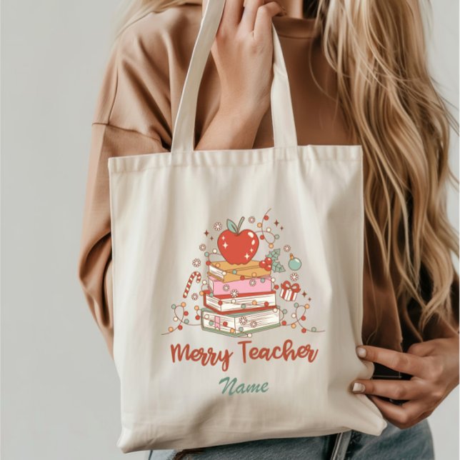 Bolsa Tote Natal do professor de feliz (Criador carregado)