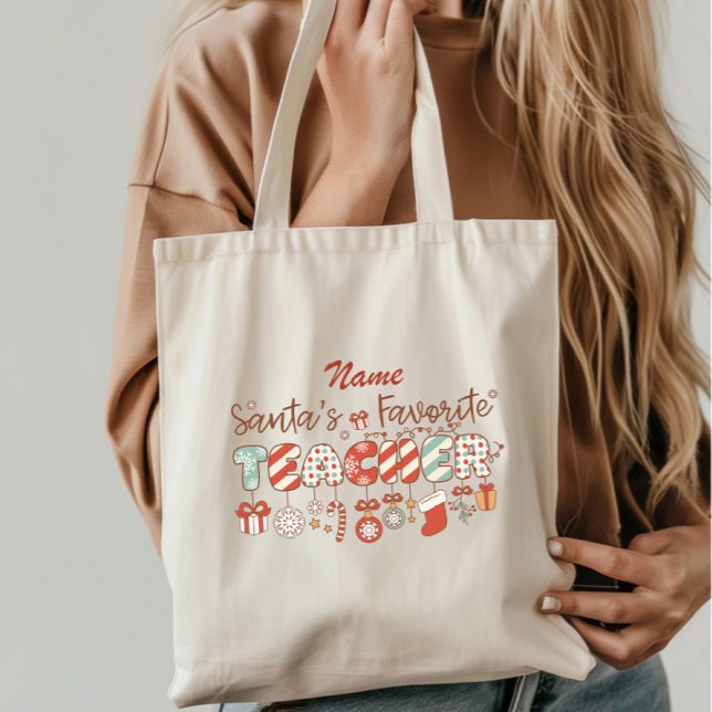 Bolsa Tote Natal do Professor Favorito do Papai Noel (Criador carregado)