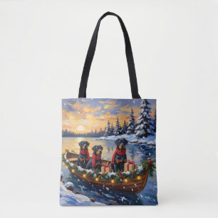 Bolsa Tote Natal do Rottweiler no Barco de Férias