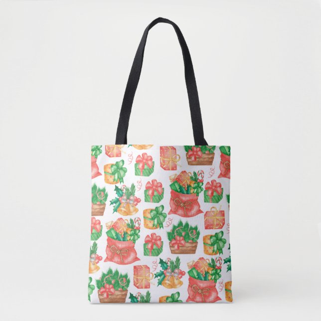 Bolsa Tote Natal e Ano Novo ininterruptos com um fone (Frente)
