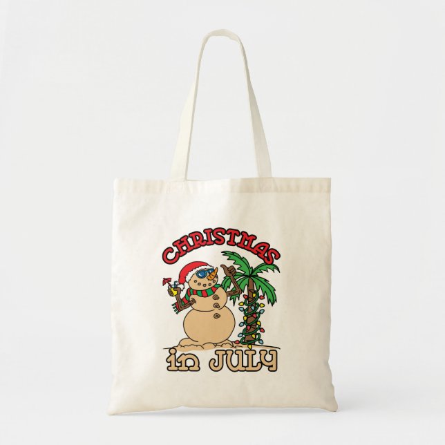 Bolsa Tote Natal em julho Snowman Sand Beach (Frente)