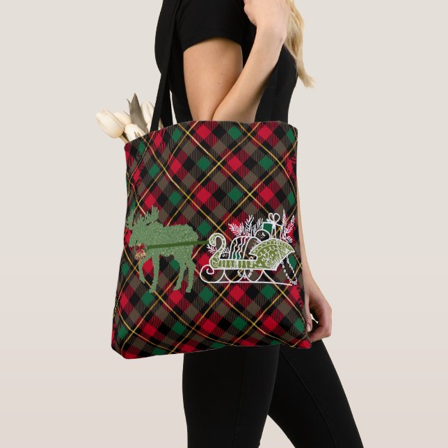Bolsa Tote Natal engraçado Moose Topiary Sleigh (Close Up)