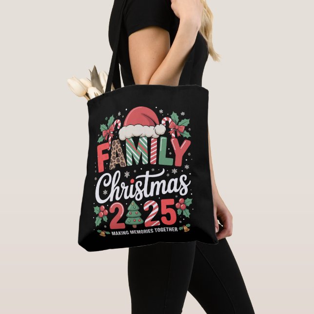 Bolsa Tote Natal Familiar 2025 Roupas de Natal Combinando par (Close Up)