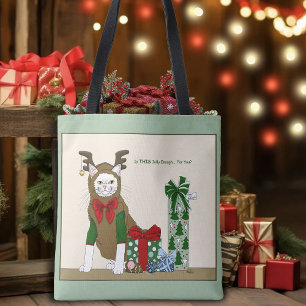 Bolsa Tote Natal Feliz de Gato Branco Divertido