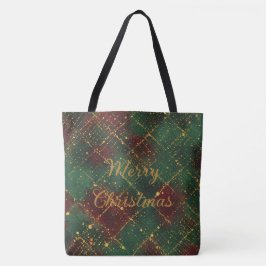 Bolsa Tote Natal, Feliz Natal, Padrão Verde Vermelho Dourado