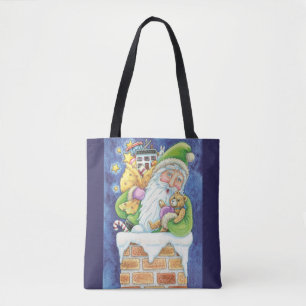 Bolsa Tote Natal fofo, Papai Noel na Chaminé com Brinquedos
