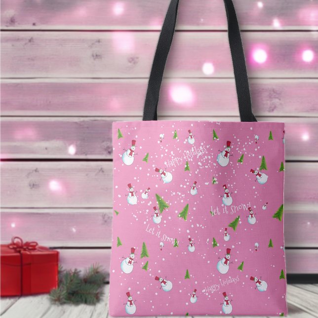 Bolsa Tote Natal Homem de Neve Rosa (Criador carregado)