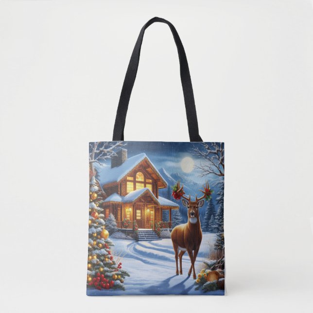 Bolsa Tote Natal/Inverno Deer Lodge (Frente)