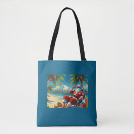 Bolsa Tote Natal na Praia do Papai Noel Tropical