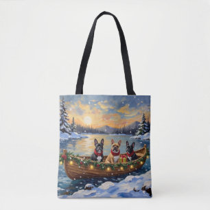 Bolsa Tote Natal no barco com French Bulldog