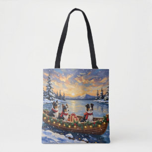Bolsa Tote Natal no barco de Border Collie no Natal