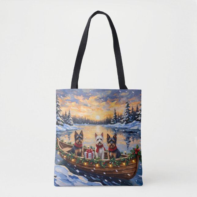 Bolsa Tote Natal no Barco do Biewer Terrier (Frente)