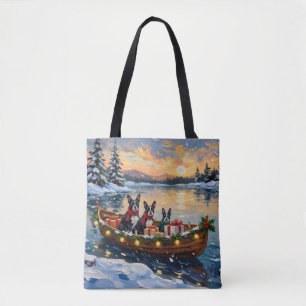 Bolsa Tote Natal no Barco do Boston Terrier