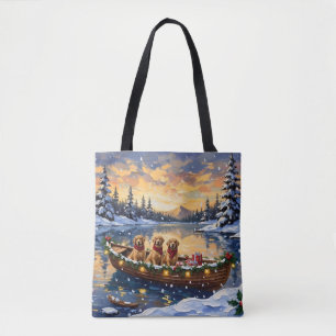 Bolsa Tote Natal no Barco do Golden Retriever