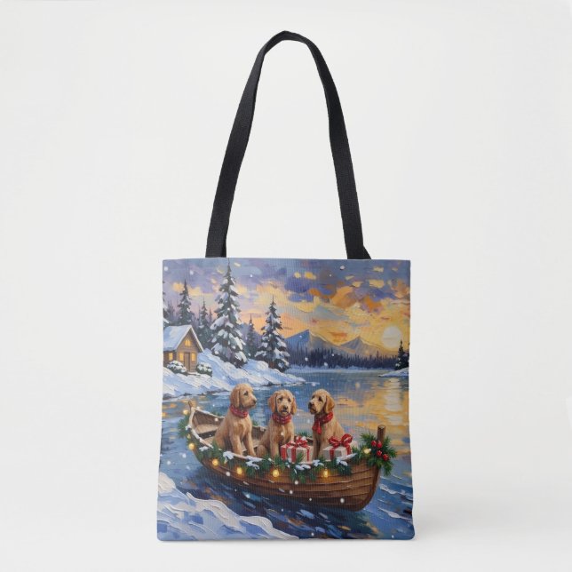 Bolsa Tote Natal no barco do Goldendoodle (Frente)