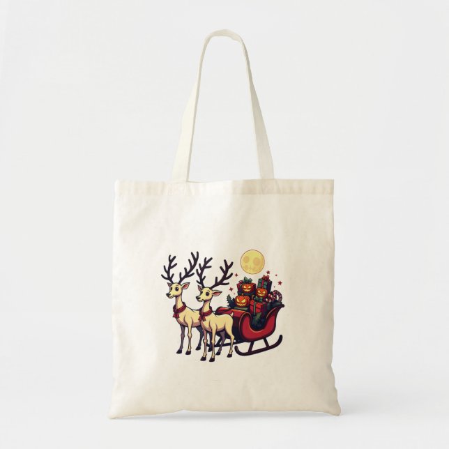 Bolsa Tote Natal no Halloween Reindeer Pumpkin Presente (Frente)