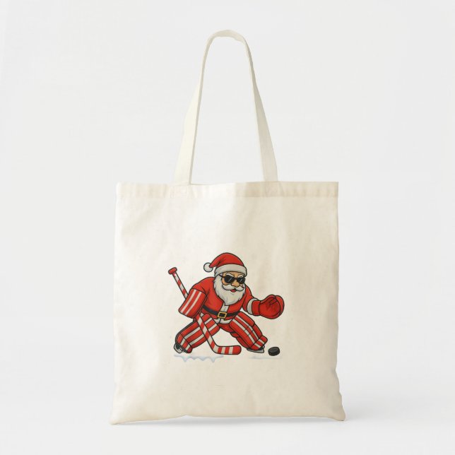 Bolsa Tote Natal no hóquei no gelo com goleiro (Frente)
