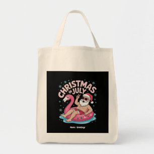 Bolsa Tote Natal nos Papais noeis de julho Flamingo Funny Sum