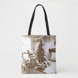 Bolsa Tote Natal Nostálgico em Casa para Compras de Natal