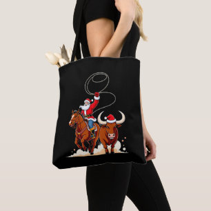 Bolsa Tote Natal Papai Noel Cowboy Laço Touro Rodeio