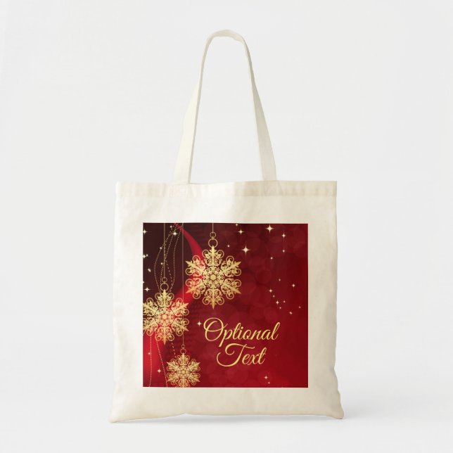 Bolsa Tote Natal Personalizado do Floco de Neve Vermelho e Do (Frente)
