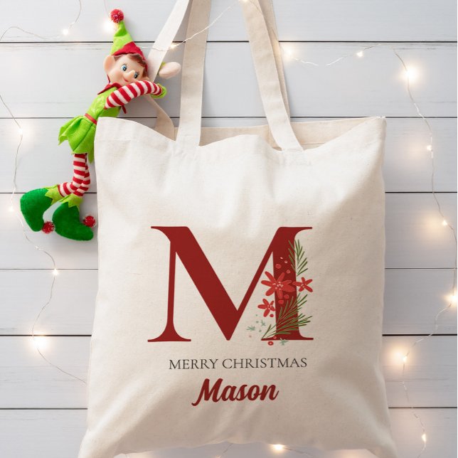 Bolsa Tote Natal personalizado do monograma presente (Criador carregado)