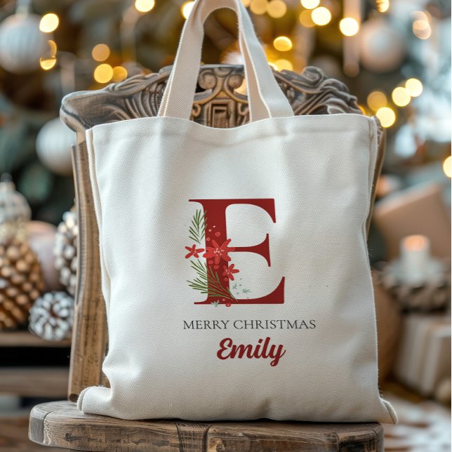 Bolsa Tote Natal personalizado do monograma presente (Criador carregado)