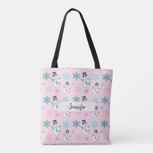 Bolsa Tote Natal personalizado para homens de neve e flocos d