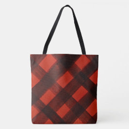 Bolsa Tote Natal Pintado de Vermelho Preto Xadrez Tartan Feri