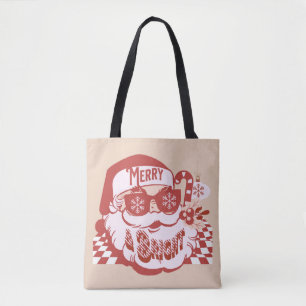Bolsa Tote Natal Retro Santa Alegre Rosa Vermelho      