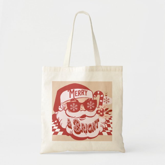 Bolsa Tote Natal Retro Santa Alegre Rosa Vermelho      (Frente)