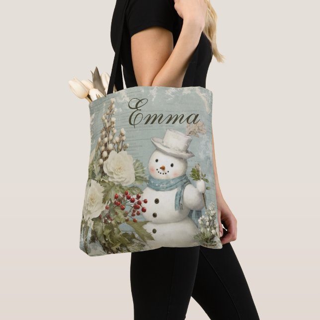 Bolsa Tote Natal Russo Personalizado Vintage Snowman (Close Up)