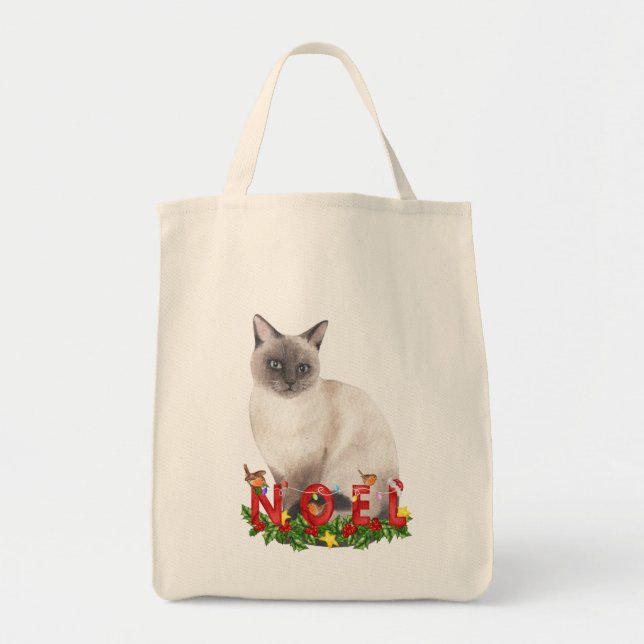 Bolsa Tote Natal Siamese Cat Watercolor (Frente)