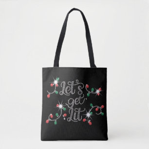 Bolsa Tote Natal Vamos Ficar Brilhantes Rhinestone Mega Brilh