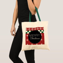 Bolsa Tote Natal Verde Vermelho Fair Isle Floco de Neve