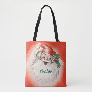 Bolsa Tote Natal Vintage, Alegre Papai Noel Retro dos Anos 50