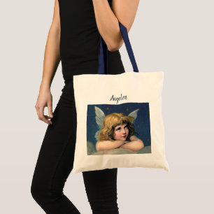 Bolsa Tote Natal vintage, anjo bonito com estrelas Dourados