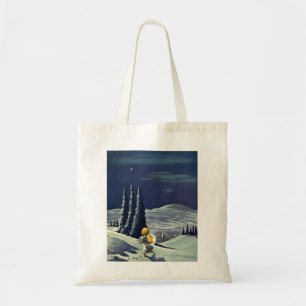Bolsa Tote Natal vintage, anjo da neve que anda com uma